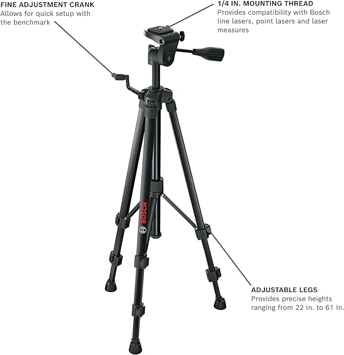 BOSCH BT 150 Compact Tripod with Extendable Height for Use with Line Lasers, Point Lasers, and Laser Distance Measures
