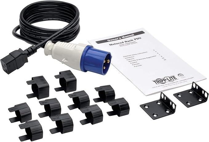 Tripp Lite Metered PDU, 3.8kW Single-Phase, 200/220/230/240V, 10 Outlets (8 C13, 2 C19) IEC-309 16A Blue, 8ft Cord, 1U Rack-Mount Power, TAA (PDUMH16HV)