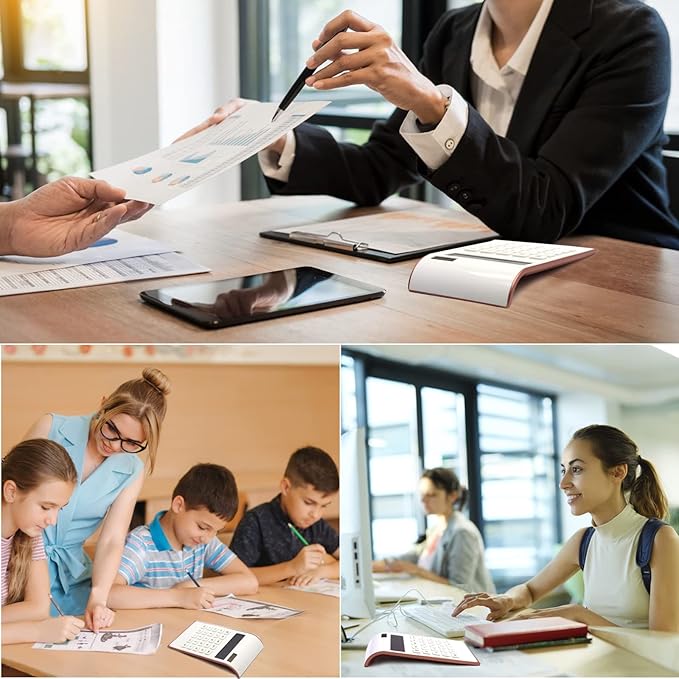 Rose Gold Calculator Office Supplies and Accessories, 10 Digits Solar Battery Basic Office Calculator, Dual Power Desktop Calculator with Large LCD Display, Pink