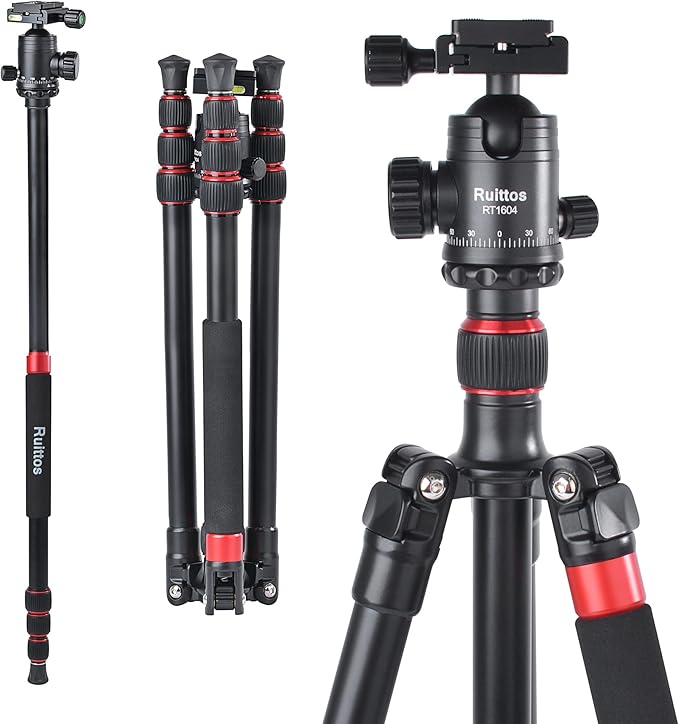 Tripod for Camera, 64" Camera Tripod Stand, DSLR Tripods & Monopods, Heavy Duty Travel Tripod for Binoculars Laser Level Spotting Scope Telescope, Professional Complete Tripod Units
