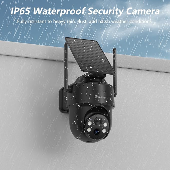 GALAYOU 2K Security Cameras Wireless Outdoor-360° PTZ Cameras for Home Security with Solar Panel/Battery Powered, Night Vision, Two-Way Audio, PIR Sensor, Works with Alexa, R1 4P Black (2.4Ghz Only)