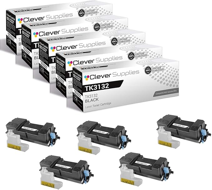 Clever Supplies CS Replacement Toner Cartridge Compatible with Kyocera-Mita TK3132 Black ECOSYS M3560idn, FS-4300DN Black 5 Pack