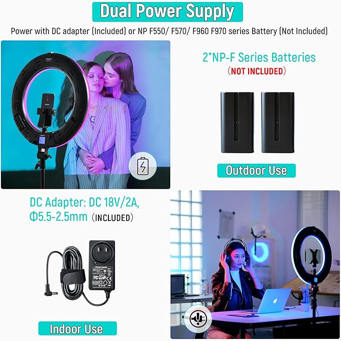 Weeylite 18 inch RGB Ring Light, App Control RGB Light Ring with Stand and Phone Holder/Remoter/Ipad Holder, Dimmable 2500K–8500K CRI 95+ LED Circle Selfie Light for TikTok Selfie Liver Stream Makeup