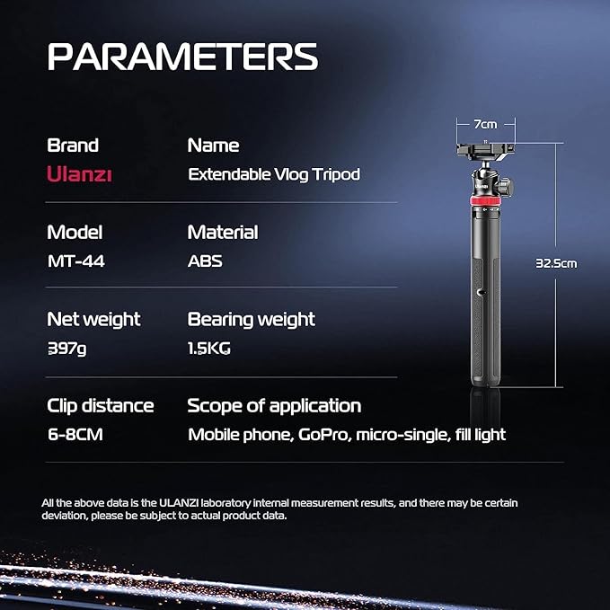 ULANZI MT-44 Extendable Phone Tripod, 59" Selfie Stick Vlog Stand with 2 in 1 Phone Clip, 360° Ball Head Camera Tripod for iPhone Sony DJI Osmo Nano Action Camera, Lightweight for Travel