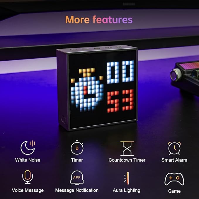Divoom TimeBox Evo -- Pixel Art Bluetooth Speaker with 16x16 LED Display APP Control - Cool Animation Frame & Gaming Room Setup & Bedside Alarm Clock- Black