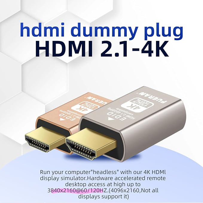 4K 120Hz HDMI 2.1 Dummy Plug – High-Resolution Virtual Display Emulator for PC, VR Headsets & Cryptocurrency Mining EDID Headless Ghost Display Adapter(4K-120Hz-10P)