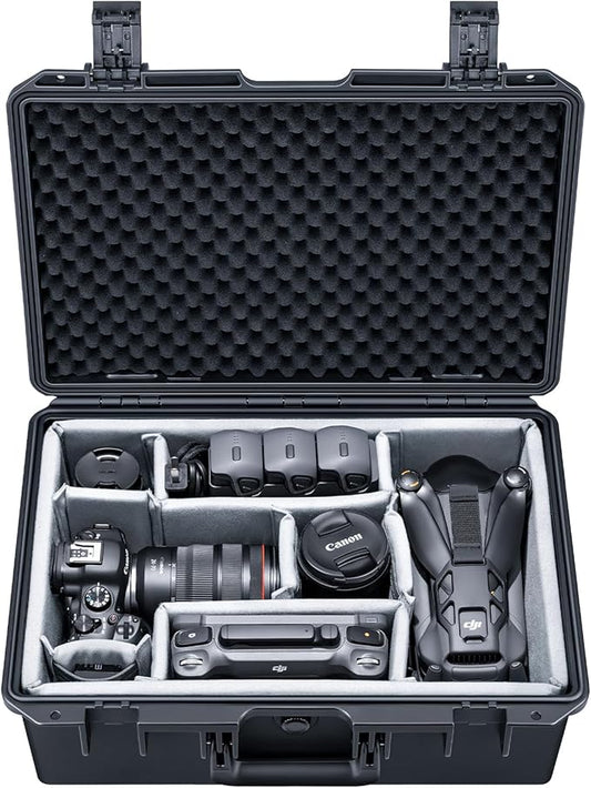Lykus PVC2 Waterproof Hard Case with Padded Dividers for Cameras, Lenses, Small Stabilizers, Dual DJI Mavic/Air/Mini/Flip drones [CASE ONLY]