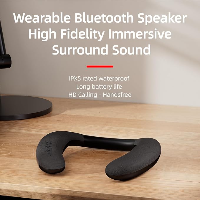 Portable Wireless Neckband Home TV Speakers, Theater Stereo Surround Sound with Microphone, Wireless Loudspeaker for Outdoor Sports with Bluetooth Receiver