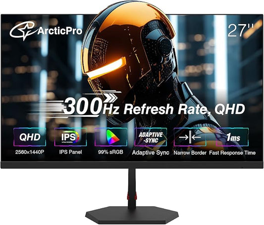 27 inch Gaming Monitor 300Hz, QHD 2K, IPS Panel, 0.5ms Response Time, Adaptive sync, PC Computer Monitor, 3-Sided Frameless, Ultra Slim, 132% sRGB, with DP Cable up to 300Hz, DP*2, HDMI*2