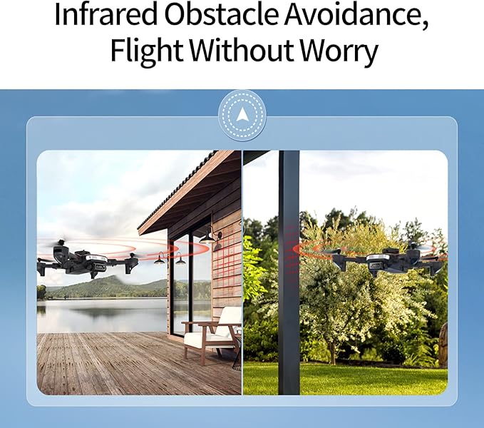 Drone with 2K Camera for Adults, Infrared Obstacle Avoidance, Optical Flow Hover, Dual Camera Switchable, Live Video Foldable FPV 2.4G Foldable Quadcopter with 2 Batteries