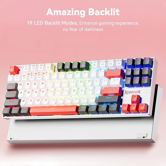 Redragon Wireless Gaming Keyboard, BT/2.4Ghz Tri-Mode Mechanical Keyboard with Aluminum Pannel, Hot-Swap Red Switch, Programmable 87 Keys TKL, LED Rainbow Backlit - K552WLR-KRS(Neo Nocturne)