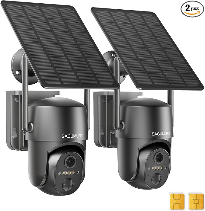No WiFi Security Camera Outdoor Wireless, Cellular Security Cameras, Solar Camera Outdoor Wireless, 2K HD Color Night Vision, Motion Detection, 2-Way Talk, IP66 Waterproof, 2 Pack
