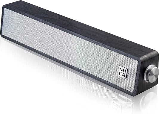 MICA Computer Speakers, Wired Computer Sound Bar, Wooden Mini Soundbar, USB Powered PC Speakers for Desktop Monitor, Laptop, Tablet, 3.5mm Aux Connection, Angled (Gray)