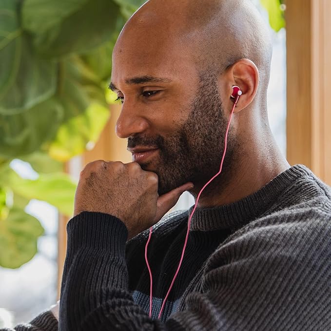 Panasonic ErgoFit Wired Earbuds, 3.5mm Jack In-Ear Headphones Wired with Dynamic Crystal-Clear Sound and Ultra Soft Ergonomic Custom-Fit Earpieces (S/M/L), for Phones and Laptops - RP-HJE120-P (Pink)