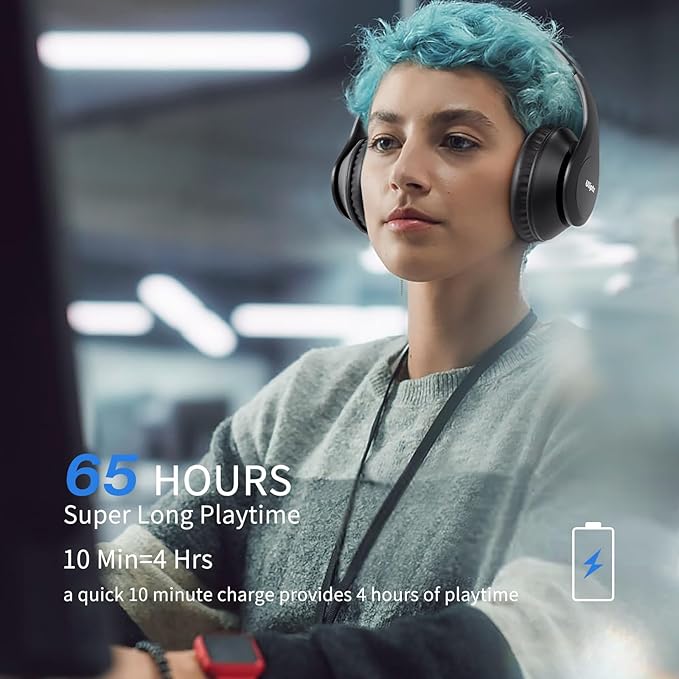 Uliptz Wireless Bluetooth Headphones, 65H Playtime, 6 EQ Sound Modes, HiFi Stereo Over Ear Headphones with Microphone, Foldable Lightweight Bluetooth 5.3 Headphone for Travel/Office/Cellphone/PC