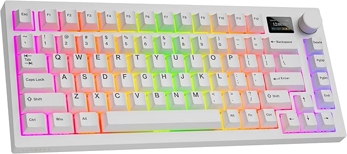 TECWARE Spectre 75% RGB Mechanical Gaming Keyboard with Customizable LCD Screen, Multi-Function Knob, Gasket Mount, South Face 5-Pin Universal Hot-Swappable Sockets White Candy Red Switch