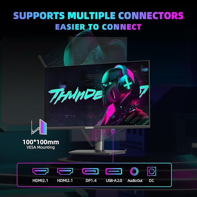 27 Inch 4K 144/160Hz Gaming Monitor, UHD 3840x2160 Fast IPS Panel PC Monitor, 135% sRGB, HDR400Nit, Freesync & G-sync, Support PS5 Xbox 4K 120Hz, HDMI 2.1,DP 1.4, Height/Vertical Adjustment