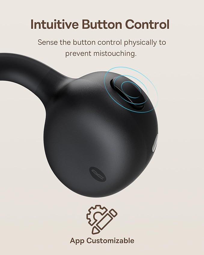 Baseus Bowie MC1 Open Ear Clip-On Earbuds, Adaptive Comfort with Anti-Drop Design, Impactful Sound with Adaptive Bass Boost, Adaptive Noise Cancelling Calls, IP57 Waterproof, 40H Playtime, Lightweight