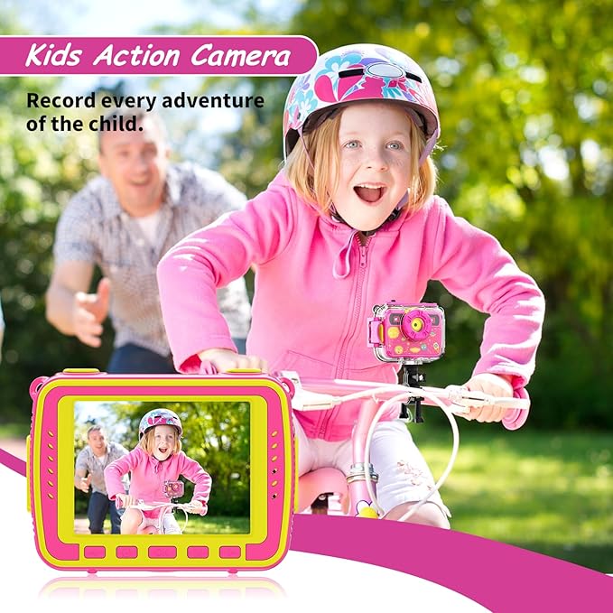 Ourlife Kids Underwater Camera,Waterproof Cameras Toys for Toddler,1080P 2.4'' Large Screen Cam Digital Camera with 8GB Card,Fill Light,Christmas Birthday Gift for Girls Ages 3-12 (Pink)