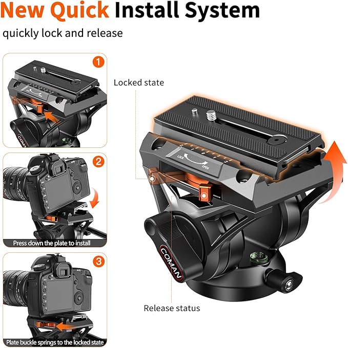 Monopod for Camera, COMAN Camera Monopod with Feet Q6 Fluid Head with Tripod Stand 70.6 inch Max Load 22 Lbs for Photography, Cameras, Canon, Nikon, Sony, DSLR, Video Camcorder