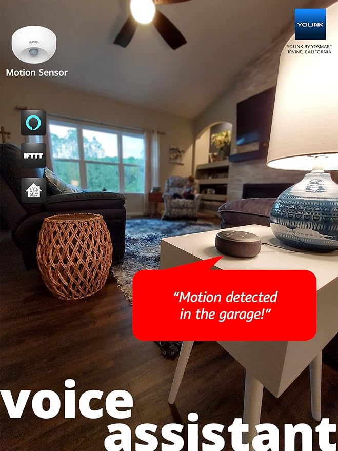 YoLink LoRa 1/4 Wireless Range Smart Motion Sensors, Indoor Motion Detector, Alexa, IFTTT, Home Assistant, Movement Detector App Alerts Remote Monitor, 2 Pack, YoLink Regular Hub Included