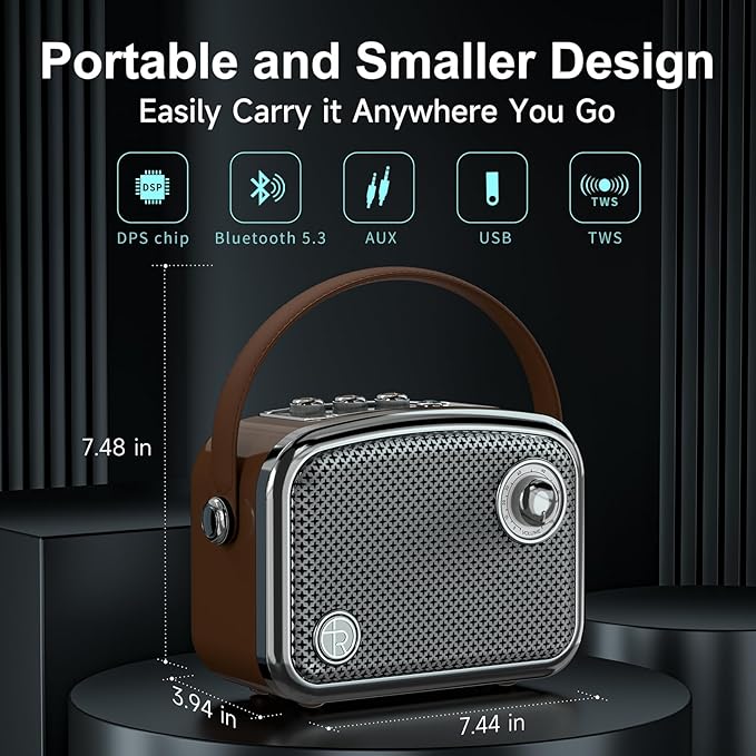 Portable Bluetooth Speaker 40W(60W Peak) Wireless Powerful Deep Bass Loud Stereo Sound Rechargeable Speakers with Subwoofer DSP HD Display Support USB/TF Card/AUX Input for Home Party Outdoor (Brown)