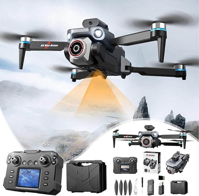 Drone with Screen on Controller, Camera Drones for Adults Beginners, Foldable RC Quadcopter with Screen Remote Controller, Brushless Motor, Auto Return, Headless Mode