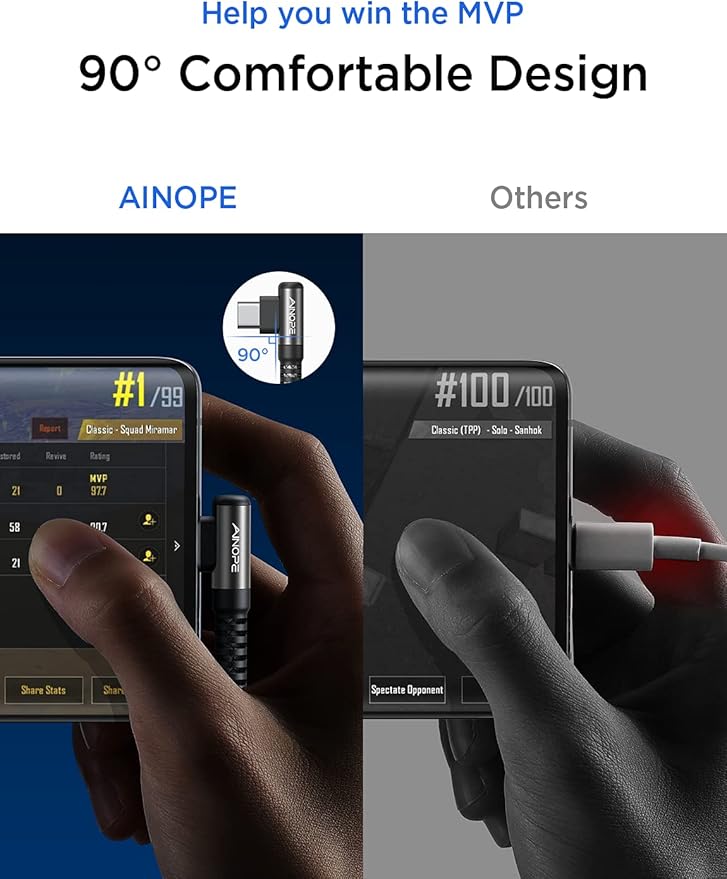 AINOPE USB C Cable 60W 2-Pack 3.3ft Nylon Braided USB C to USB C Cable Type C Charger Fast Charging Right Angle USBC Cable Charger Cord for iPhone 16 Pro Max 15 Plus Samsung S24 S23 iPad Pro Black