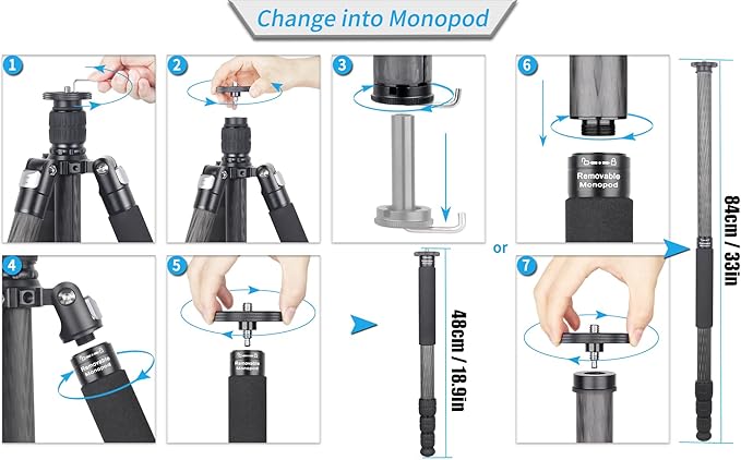 Carbon Fiber Tripod-INNOREL RT85C Super Professional Tripod Monopod Heavy Duty Stand Support Low Gravity Center 360°Panoramic ballhead for Digital DSLR Camera Black