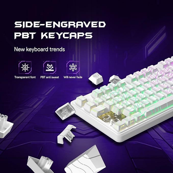 IP98 Gaming Keyboard - Wired Keyboard with RGB Backlighting, IPX8 Water Resistance, and Side Printed PBT Translucent Keycaps, Suitable for Gaming or Work (Line White)