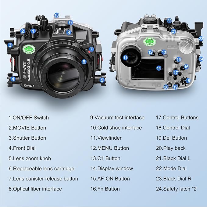 Sea frogs Underwater Camera Case Compatible with Sony A7C-II for FE 28-70mm F3.5-5.6 OSS IPX8 40m/130ft Maximum Diving Depth A7C-2 Waterproof Camera Housing for Diving, Surfing, Rowing A7C II
