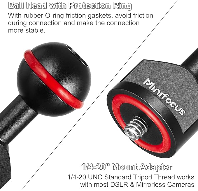 MINIFOCUS 2Pcs 1'' Ball Adapter to 1/4"-20 Screw, Universal Ball Joint Bracket with 1/4" Screw Base Adapter for Underwater Camera Arm Tray Diving Photography System