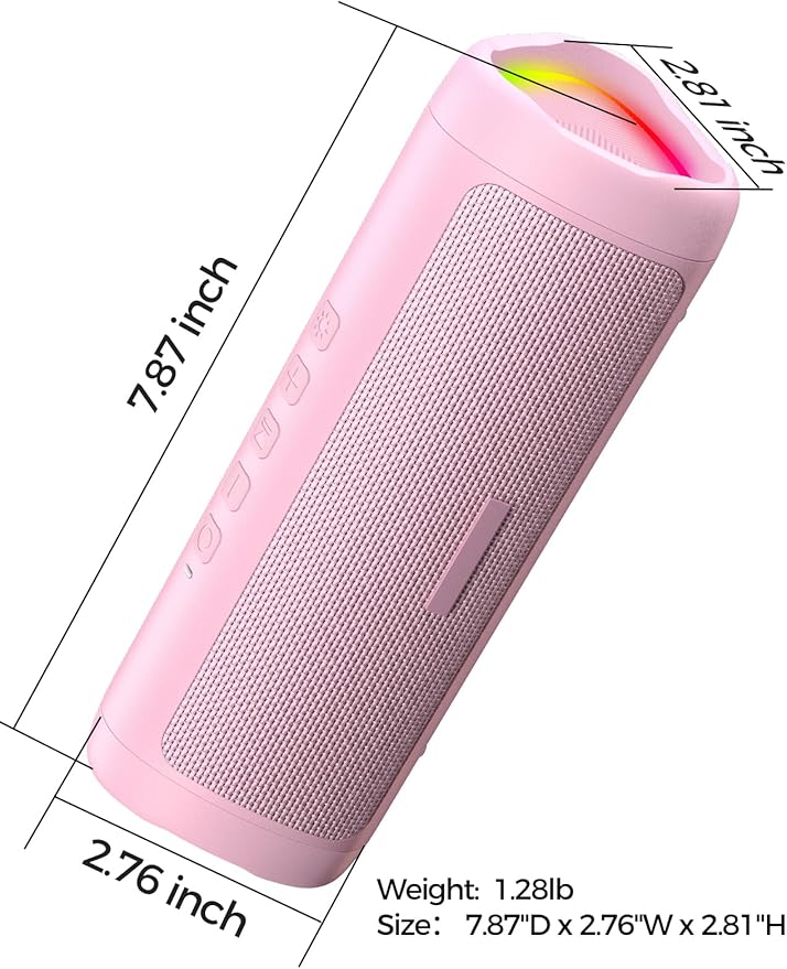 Bluetooth Speaker with HD Sound, Portable Wireless, IPX5 Waterproof, Up to 20H Playtime, TWS Pairing, BT5.3, for Home/Party/Outdoor/Beach, Stocking Stuffers, White Elephant Gifts for Adults (Pink)