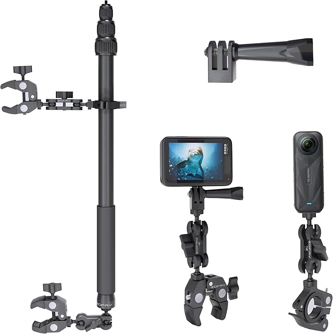 360 Motorcycle Mount Kit, Universal Adjustable 360 Camera Mount for Motorcycle Handle, Compatible with Insta360 X4 X5 Accessories, Bike Mount for GoPro Camera