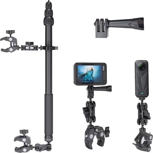360 Motorcycle Mount Kit, Universal Adjustable 360 Camera Mount for Motorcycle Handle, Compatible with Insta360 X4 X5 Accessories, Bike Mount for GoPro Camera