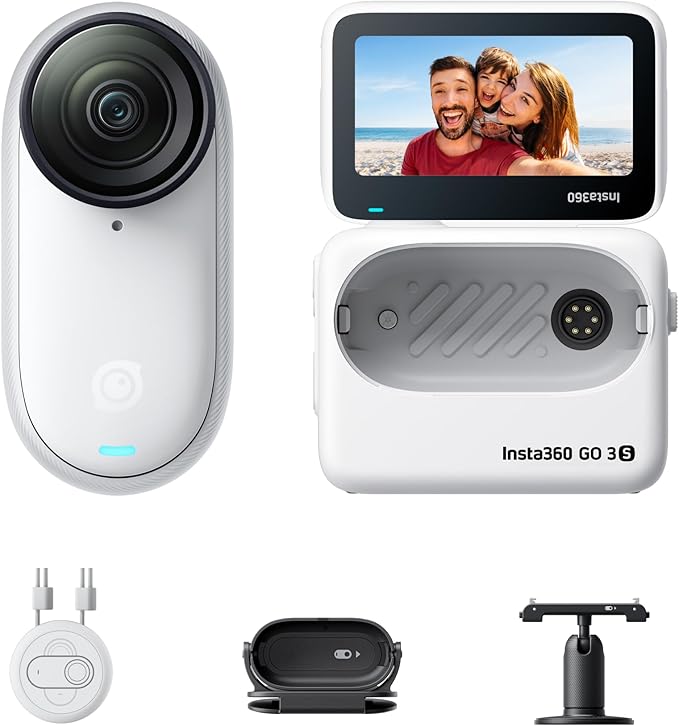 Insta360 GO 3S - 64 GB White 4K Tiny Portable Vlogging Camera, Hands-Free POVs, Mount Anywhere, 140 Min Battery Life, 10m Waterproof, Pet POV
