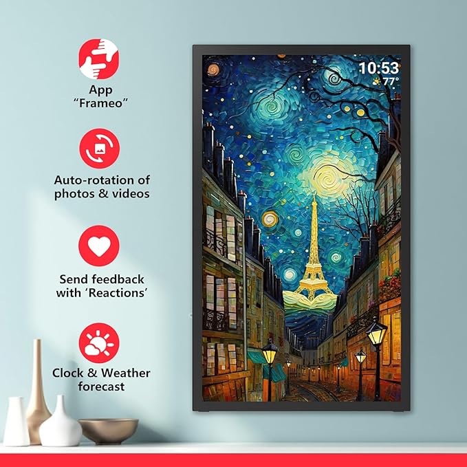 64GB 21.5inch FRAMEO Digital Photo Frame with 1920x1080 FHD IPS LCD Touch Screen, Dual-WiFi Share Photos & Videos Via Frameo App, Support USB Drive/Mirco SD Card Extend Storage, Auto-Rotate