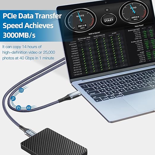 240W for Thunderbolt 4 Cable 2.3 ft, Support 8K@60Hz, 4K@144Hz 40Gbps/240W PD Charging for iPhone 17, USB4, Mac mini M4 / M4 Pro, MacBook Pro, Docking, eGPU, SSD, Surface Pro