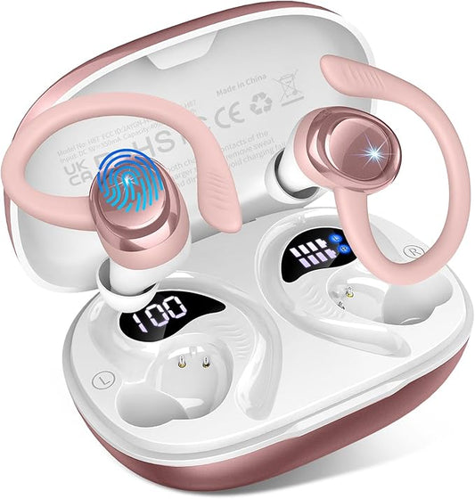 Wireless Earbuds Sport, Bluetooth 5.4 Headphones with Earhook, 2025 Hi-Fi Stereo Over Ear Buds, 50H Earphones with 4 ENC Noise Canceling Mics, IP7 Waterproof Headset for Running Workout (Android/iOS)