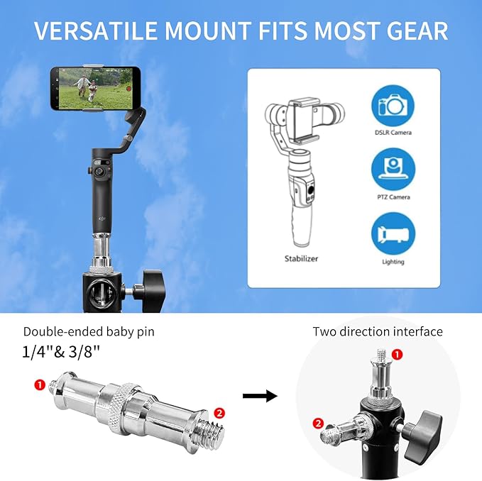 20ft Tall Camera Tripod Stand Heavy Duty Stainless Steel, 1/4 "& 3/8" Screw Adapter, Suitable for Outdoor and Aerial Photography