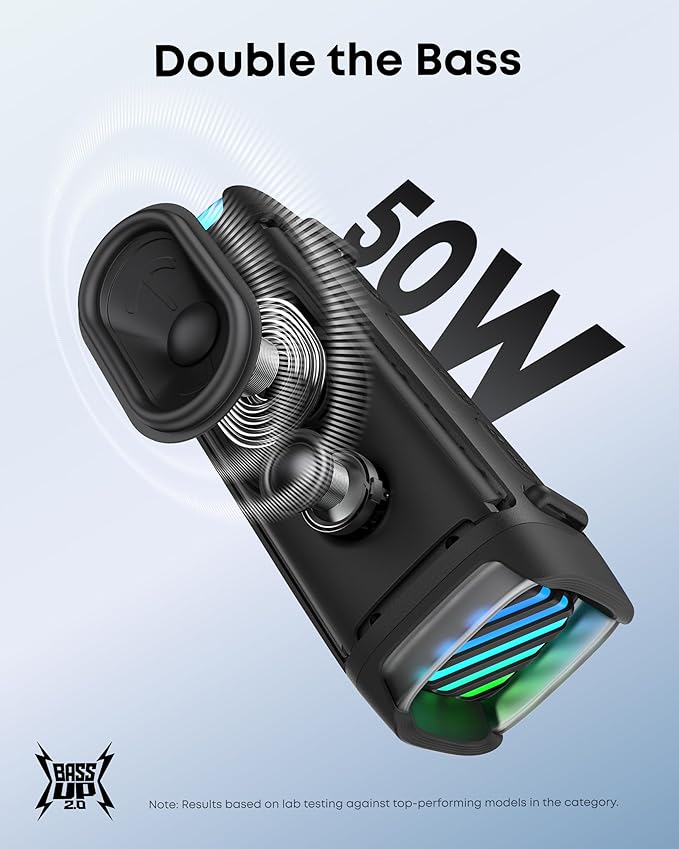 Soundcore Boom 3i by Anker, Rugged Outdoor Speakers, IP68 Waterproof, Floating Playback, Saltwater-Resistant, BassUp 2.0, 50W Portable Speaker, Bluetooth 5.3, 16H Playtime, TWS, Kayak/Fishing/Camping