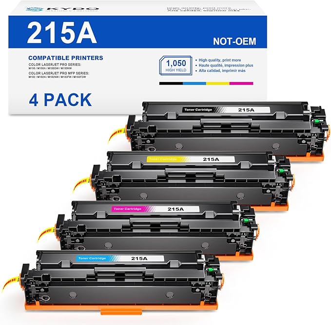 (With Chip) Compatible 215A Toner Cartridges 4 Pack Replacement for HP 215 A 215X Cartridges W2310A W2311A W2312A W2313A Use with Color Pro MFP M183fw M182nw M182n M155a M155nw Printer (BK/C/M/Y)
