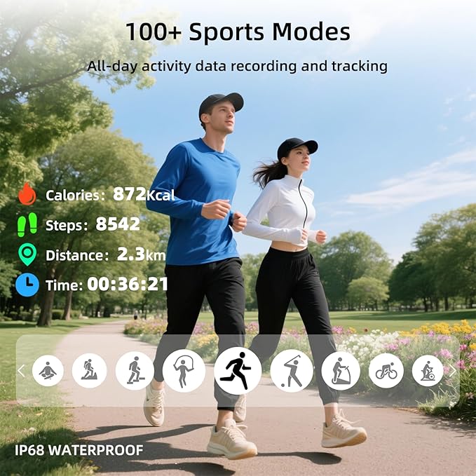 Smart Watch with AI (Built-in GPS + Map), 1.96" HD Fitness Tracker for Men Women, 100+ Sports Modes, Call/Reply/Notification, 24/7 Heart Rate & Sleep Monitor, Waterproof Smartwatch for Android iPhone