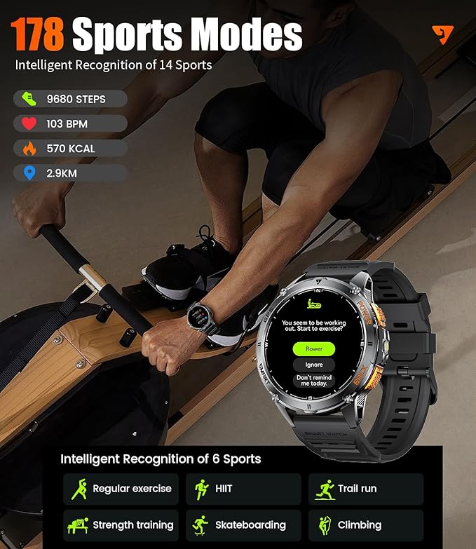 LIGE GPS Smart Watch for Men, Compass/LED Flashlight/1.43" AMOLED Smartwatch, IP68 Waterproof/Swim Mode/Pedometer/170+ Sports Mode Fitness Tracker, Men's Smart Watches for Android iPhone Compatible