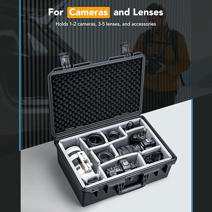 Lykus PVC2 Waterproof Hard Case with Padded Dividers for Cameras, Lenses, Small Stabilizers, Dual DJI Mavic/Air/Mini/Flip drones [CASE ONLY]