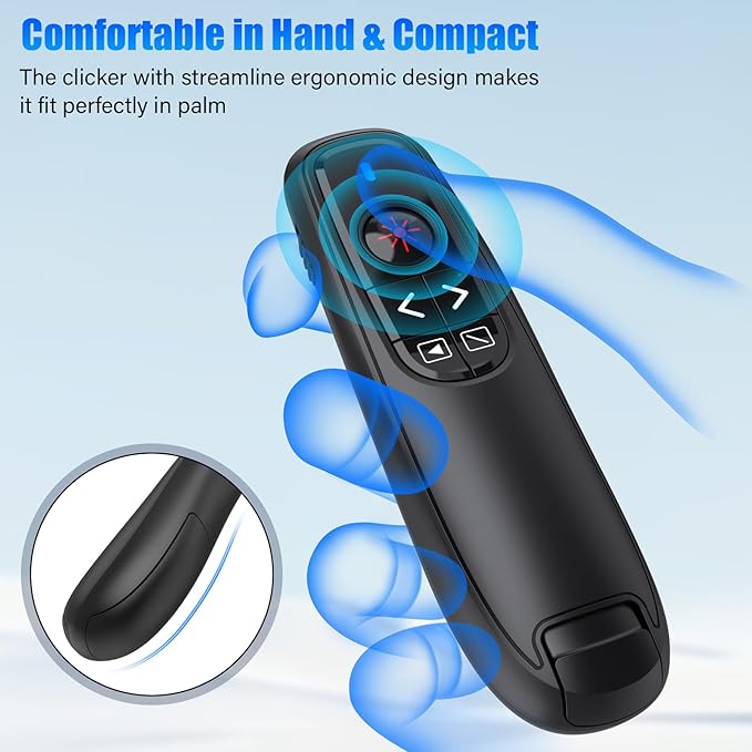 Presentation Clicker Wireless Presenter Remote Clicker, USB C PowerPoint Clicker for Presentation with Laser Pointer, RF 2.4GHz Computer Pointer Clicker Slide Advancer for Google Slides,Mac,Laptop