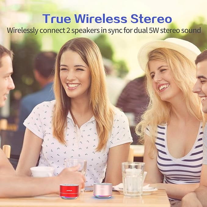 LENRUE A2 Portable Wireless Bluetooth Speaker with Lights and Lanyard,5W Mini Small Metal Speakers Bluetooth 5.0/Aux-in for iPhone Android Home Outdoor,Gift for Women/Girls