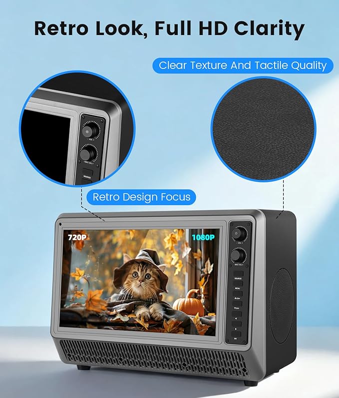 Feihe 15.6 inch Small Smart TV with Speaker System, Loud Portable Bluetooth Speaker Design Retro Android TV,Karaoke Wireless Microphones, Support HDMI/AUX/USB for Home Party Camping