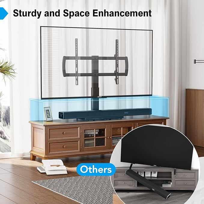 Universal Tabletop TV Stand with Wall Mount for 32 to 70 inch 4 Level Height Adjustable, Heavy Duty Tempered Glass Base, Holds up to 110lbs Screens, HT03B-002