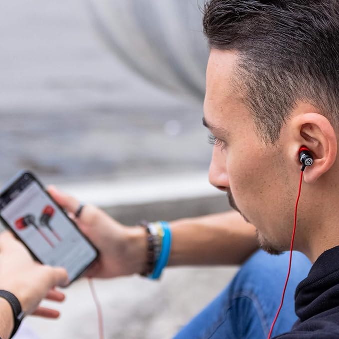 LUDOS Clamor Wired Earbuds in-Ear Headphones, 5 Years Warranty, Earphones with Microphone, Noise Isolating Ear Buds, Memory Foam for iPhone, Samsung, School Students, Kids, Women, Small Ears - Red